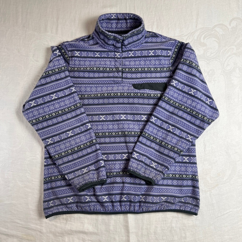 Fair Isle Fleece‎ Mens XL Pullover Snap Neck Cabin Sweater Purple JACHS